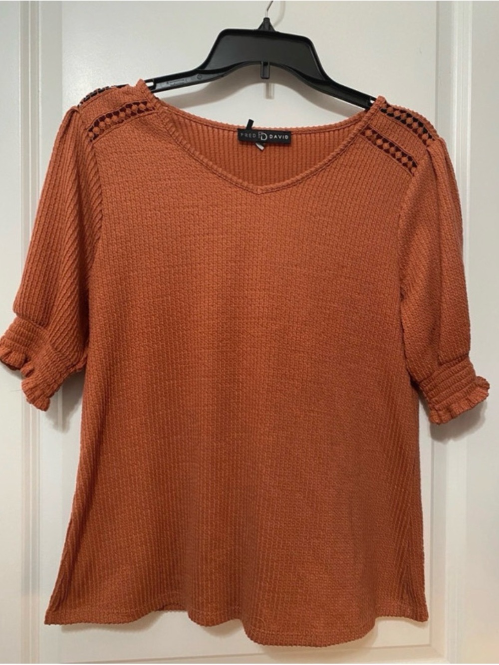 Fred David Rust Open-Shoulder Knit Top